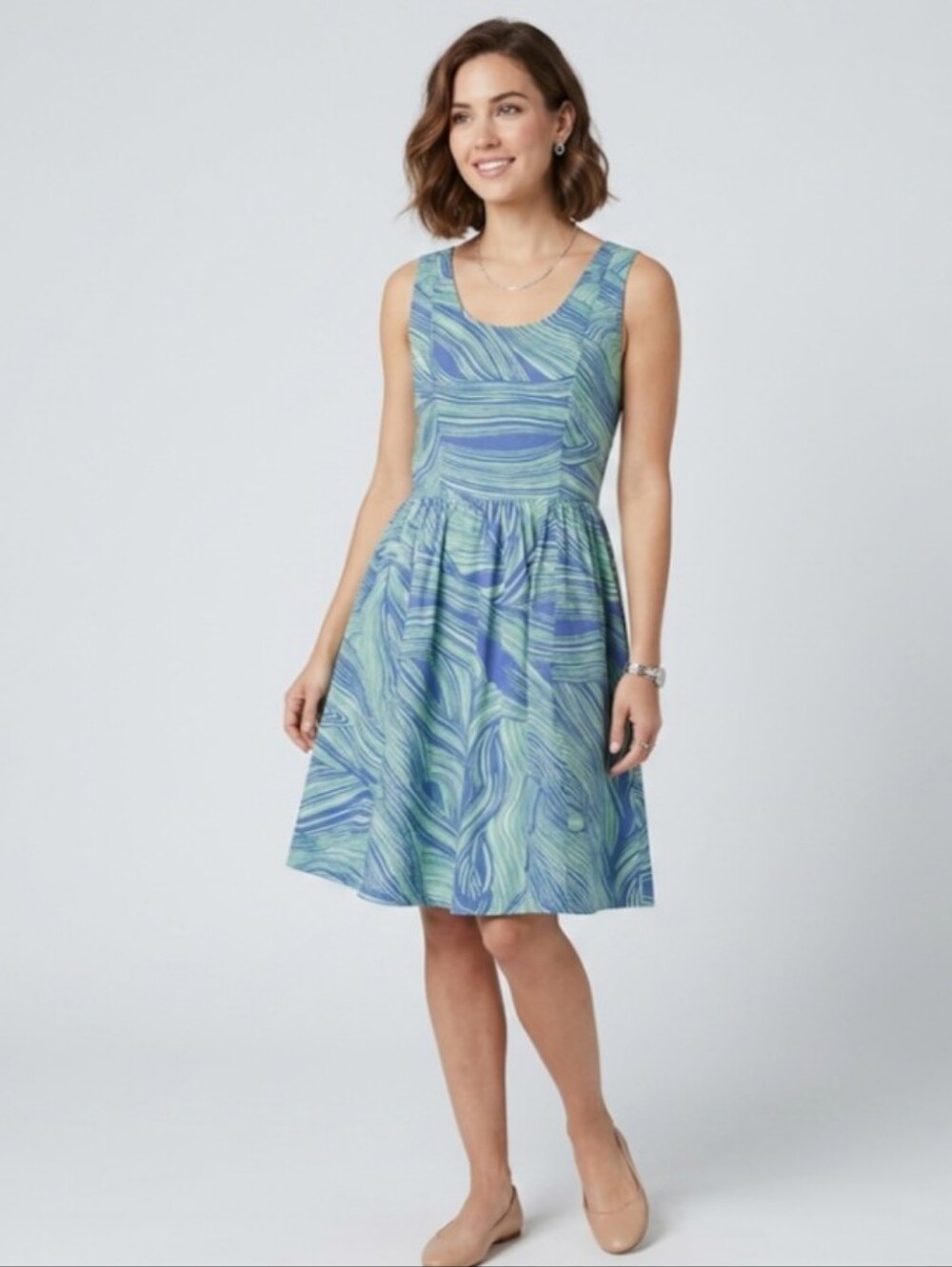 Plenty Dress Anthropologie Blue and Green Patterned Dress